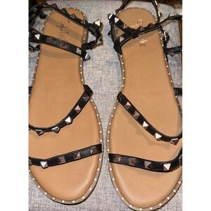 Sophia Taylor Alpha Sandals Black Silver Studded Metal Goth Women's Sz 11